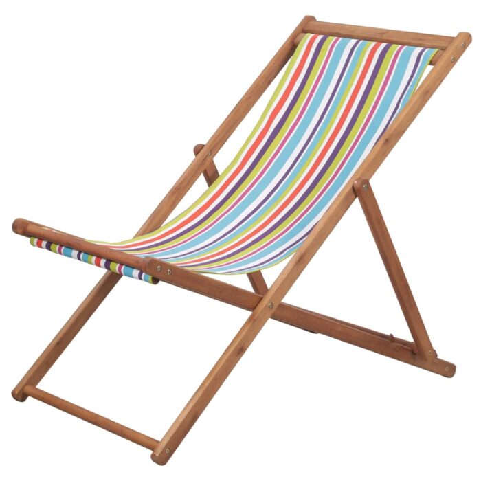 Chaise pliable de plage Tissu et cadre en bois Multicolore – Image 1