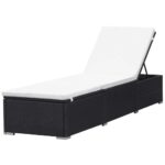 Chaise longue avec coussin Résine tressée Noir – Image 2