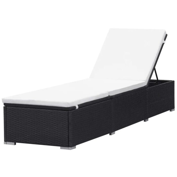 Chaise longue avec coussin Résine tressée Noir – Image 2