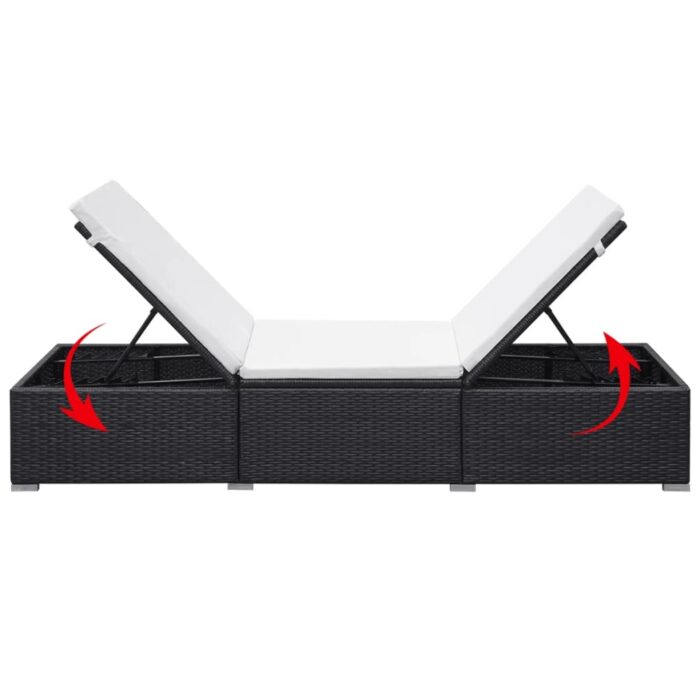 Chaise longue avec coussin Résine tressée Noir – Image 4