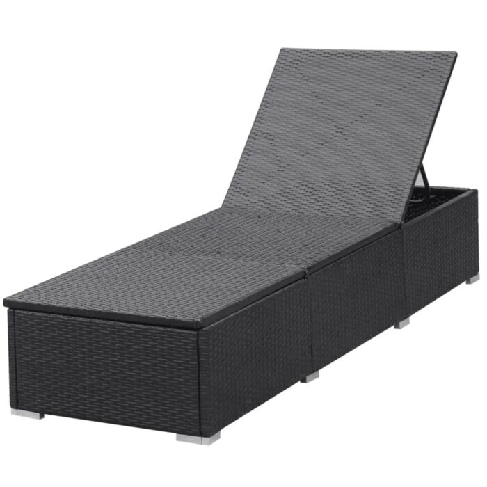 Chaise longue avec coussin Résine tressée Noir – Image 5