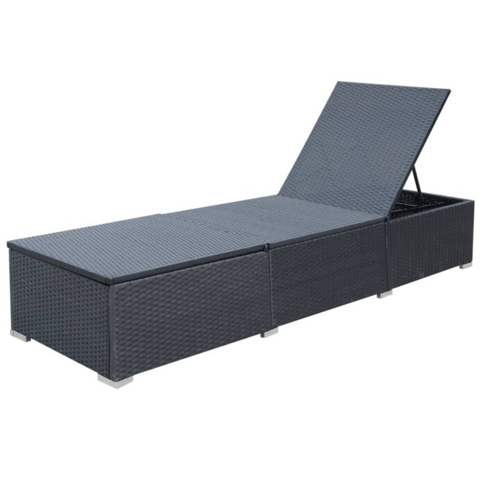 Chaise longue avec coussin Résine tressée Noir – Image 5