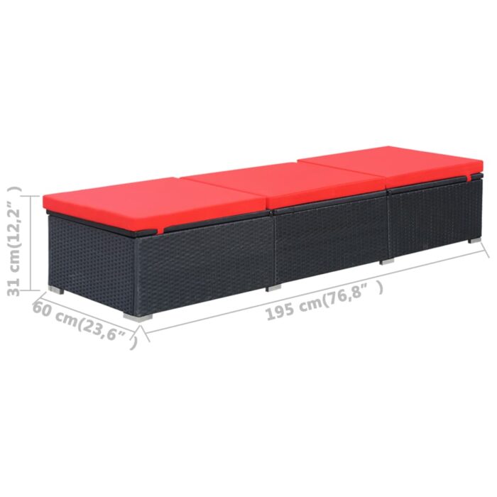 Chaise longue avec coussin Résine tressée Noir – Image 7