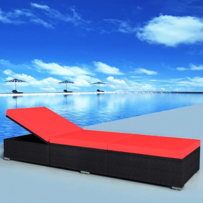 Chaise longue avec coussin Résine tressée Noir – Image 1