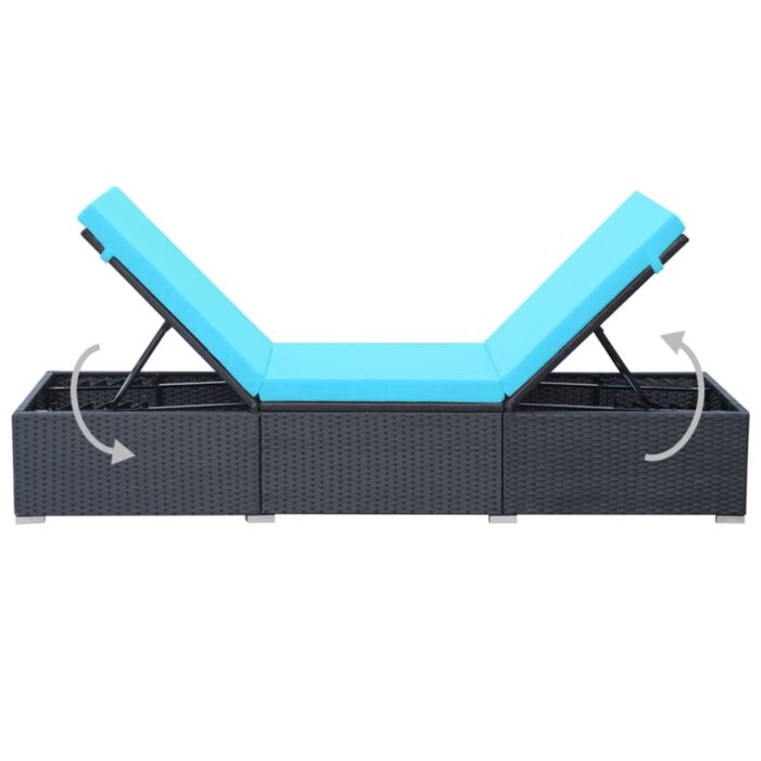 Chaise longue avec coussin Résine tressée Noir – Image 4