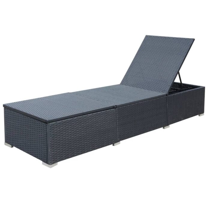Chaise longue avec coussin Résine tressée Noir – Image 5