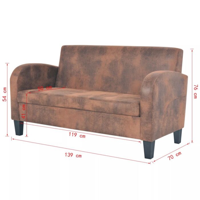 Ensemble de canapés 2 pcs Daim synthétique Marron – Image 10