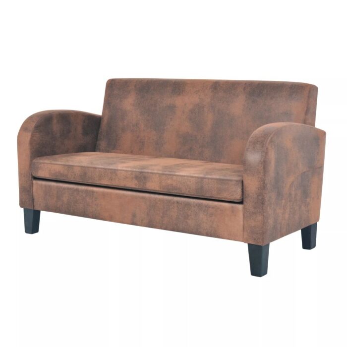 Ensemble de canapés 2 pcs Daim synthétique Marron – Image 4