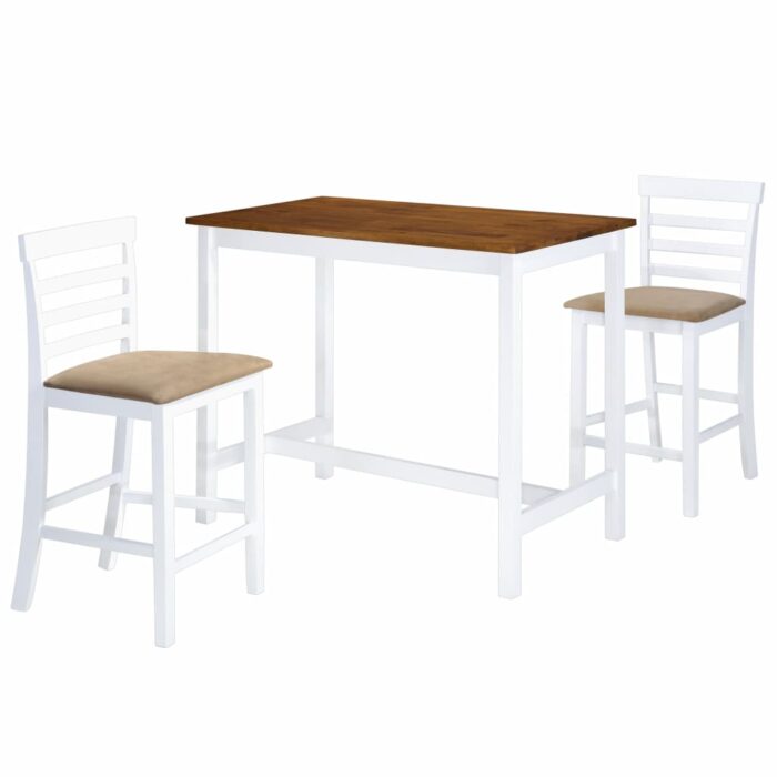 Table et chaises de bar 3 pcs Bois massif Marron et blanc – Image 1