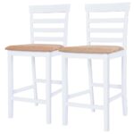 Table et chaises de bar 3 pcs Bois massif Marron et blanc – Image 4