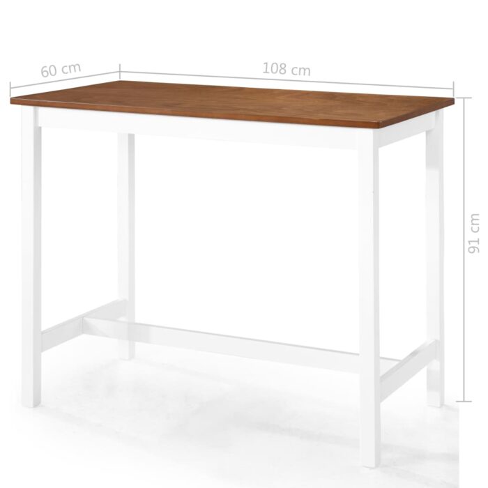 Table et chaises de bar 3 pcs Bois massif Marron et blanc – Image 7