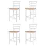 Table et chaises de bar 5 pcs Bois massif Marron et blanc – Image 4