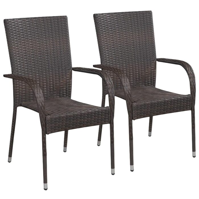 Chaises empilables d'extérieur lot de 2 Résine tressée Marron – Image 1
