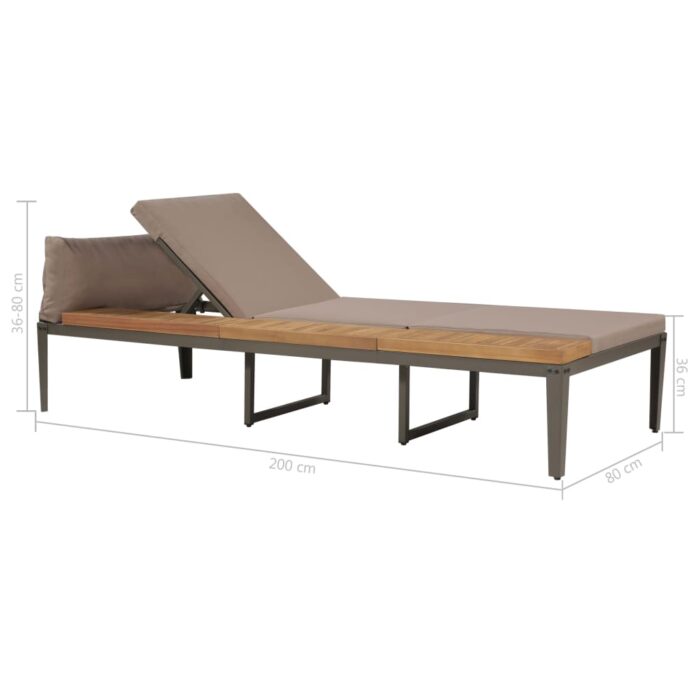 Chaise longue avec coussins Bois d'acacia solide Marron – Image 4