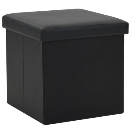 Tabouret de rangement pliable Noir Similicuir