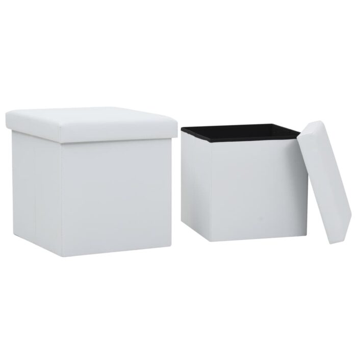 Tabourets de rangement pliables lot de 2 blanc similicuir – Image 1