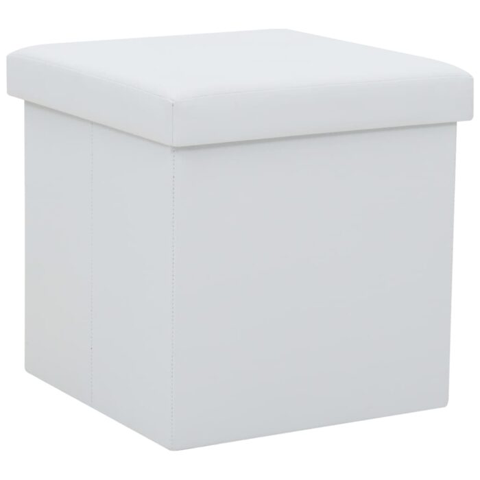 Tabourets de rangement pliables lot de 2 blanc similicuir – Image 2