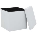 Tabourets de rangement pliables lot de 2 blanc similicuir – Image 4