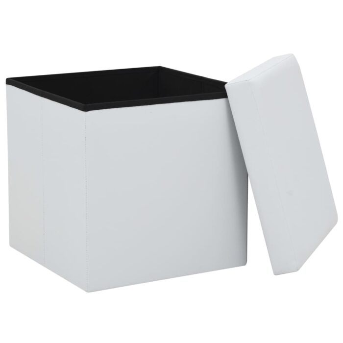 Tabourets de rangement pliables lot de 2 blanc similicuir – Image 4