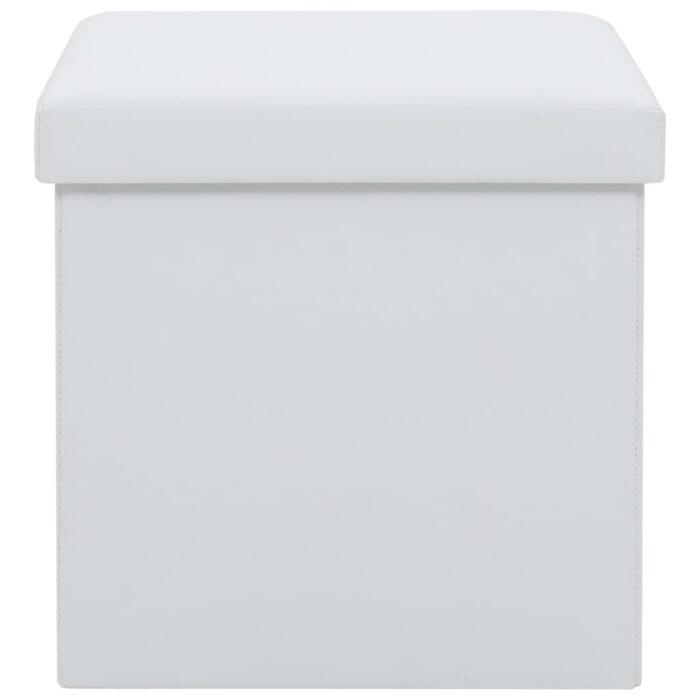 Tabourets de rangement pliables lot de 2 blanc similicuir – Image 5