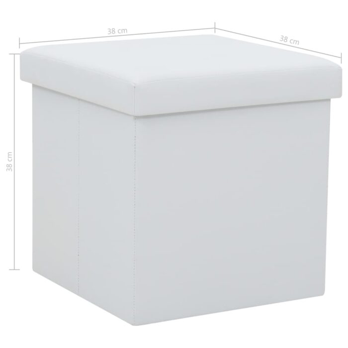 Tabourets de rangement pliables lot de 2 blanc similicuir – Image 8