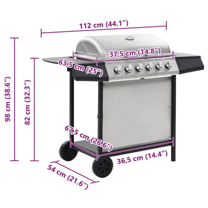 Barbecue au gaz avec 6 zones de cuisson Inox Argenté – Image 10