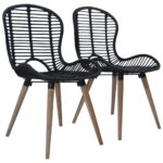 Chaises à manger lot de 2 noir rotin naturel