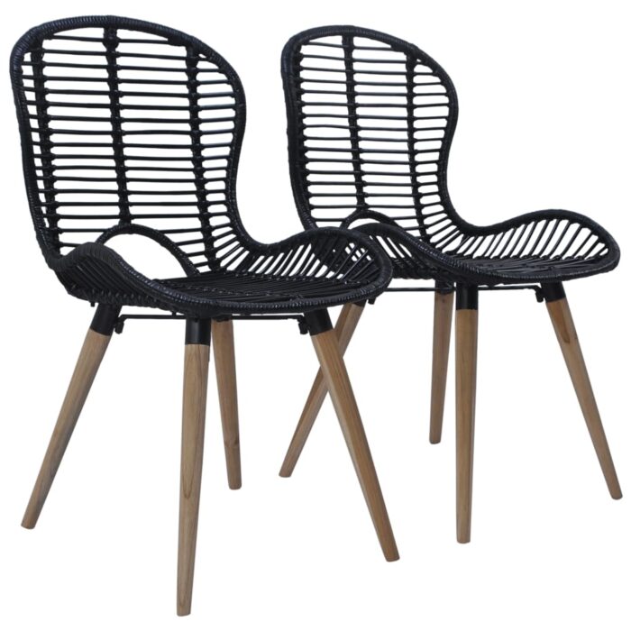 Chaises à manger lot de 2 noir rotin naturel – Image 1