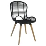 Chaises à manger lot de 2 noir rotin naturel – Image 2