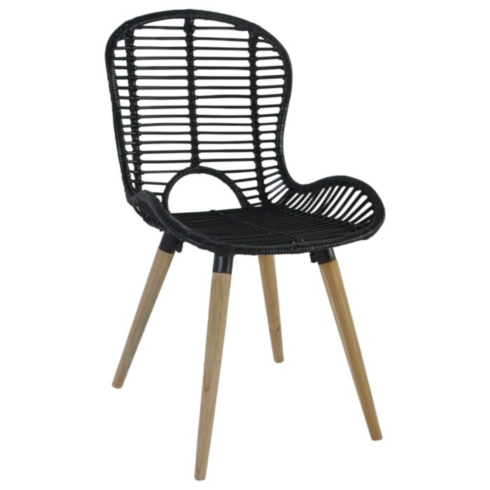 Chaises à manger lot de 2 noir rotin naturel – Image 2