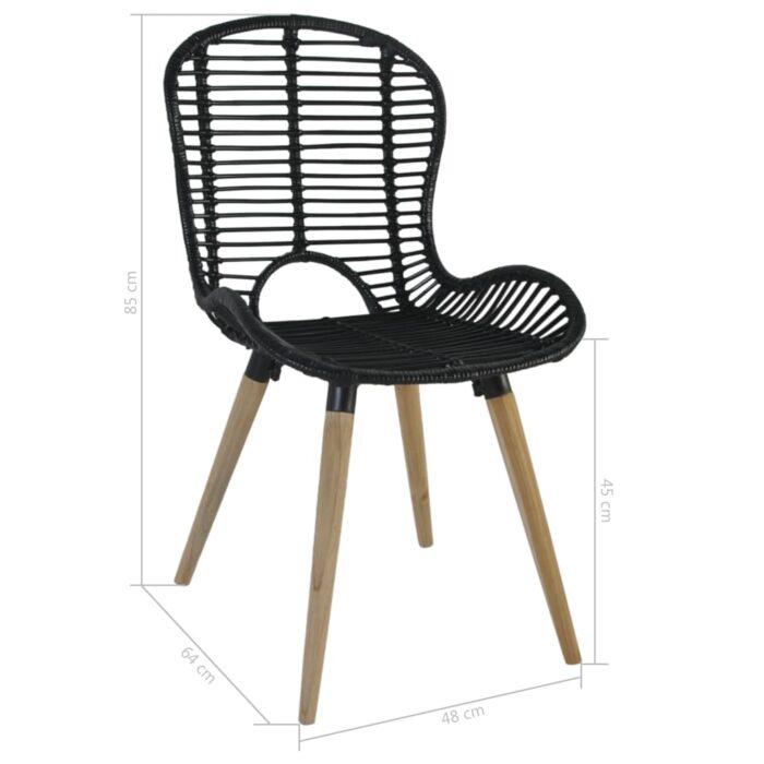 Chaises à manger lot de 2 noir rotin naturel – Image 6