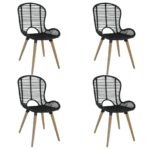 Chaises à manger lot de 4 noir rotin naturel
