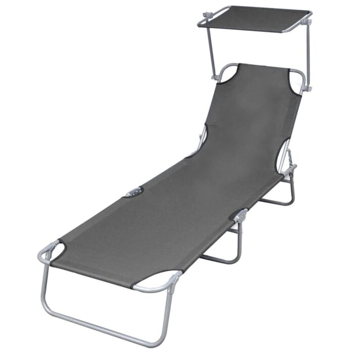 Chaise longue pliable avec auvent Acier Gris – Image 1