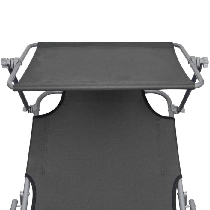 Chaise longue pliable avec auvent Acier Gris – Image 3