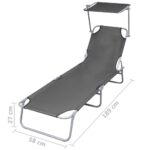 Chaise longue pliable avec auvent Acier Gris – Image 6