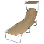Chaise longue pliable avec auvent Acier Taupe