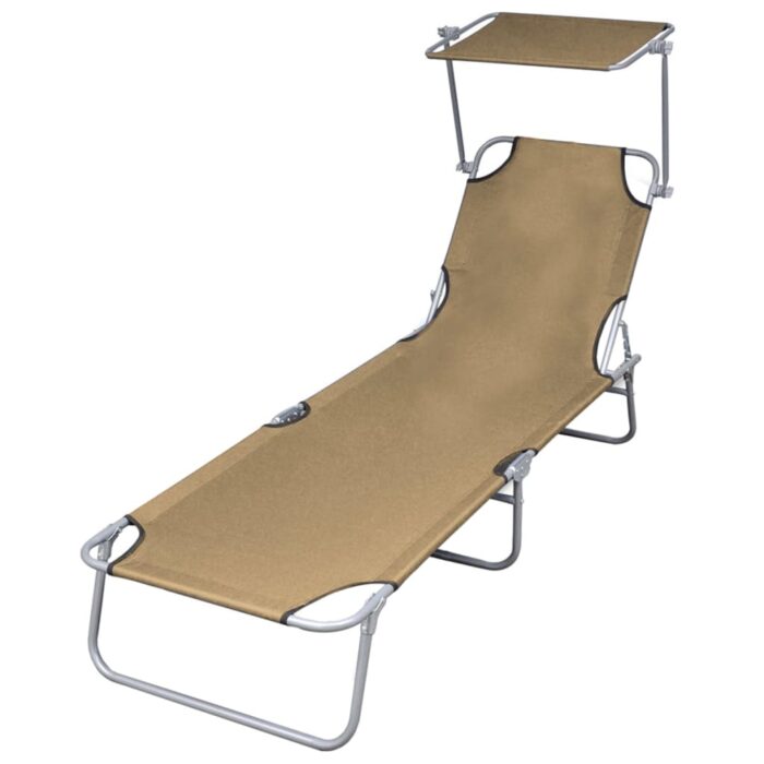 Chaise longue pliable avec auvent Acier Taupe – Image 1