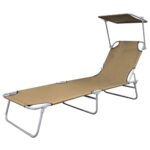Chaise longue pliable avec auvent Acier Taupe – Image 2