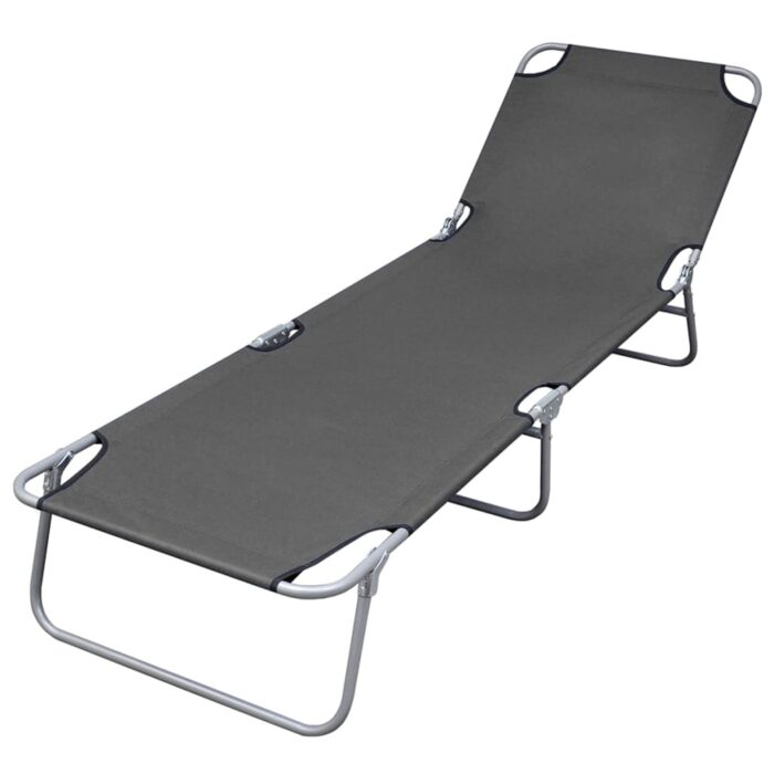 Chaise longue pliable avec dossier réglable Gris – Image 1