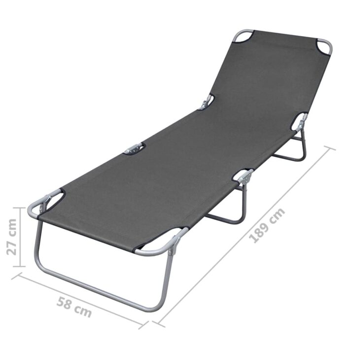 Chaise longue pliable avec dossier réglable Gris – Image 5
