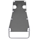 Chaise longue pliable et coussin de tête Dossier réglable Gris – Image 3