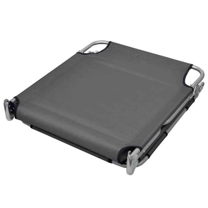 Chaise longue pliable et coussin de tête Dossier réglable Gris – Image 4