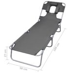 Chaise longue pliable et coussin de tête Dossier réglable Gris – Image 6