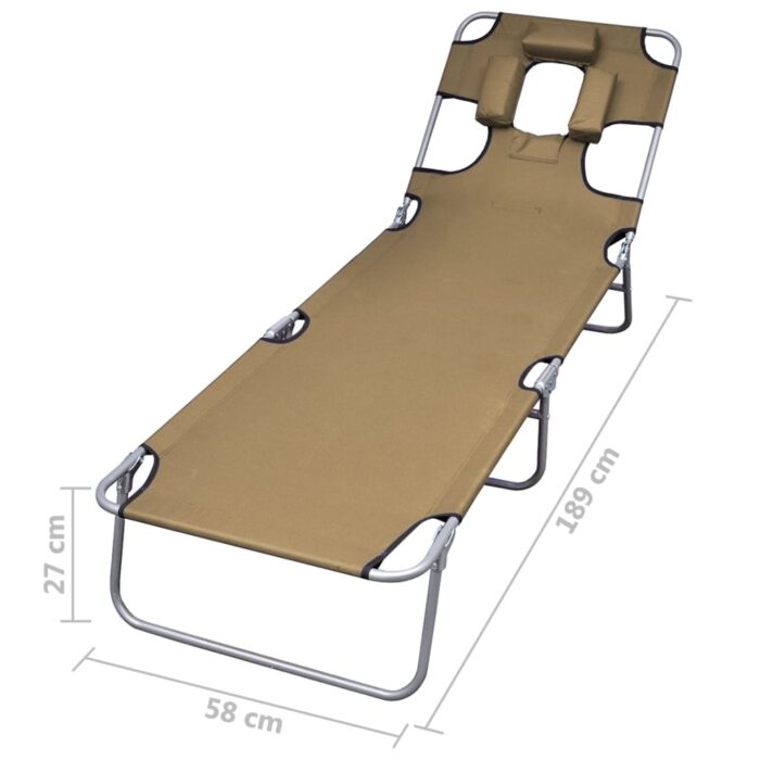 Chaise longue pliable et coussin de tête Dossier réglable Taupe – Image 6