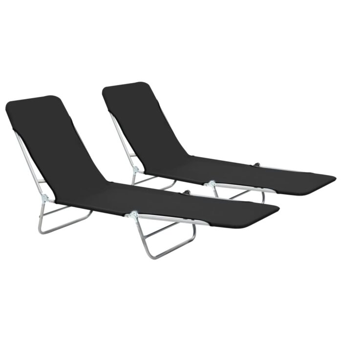 Chaises longues pliables lot de 2 Acier et tissu Noir – Image 1