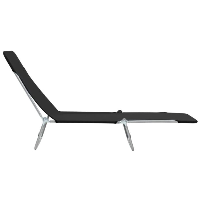 Chaises longues pliables lot de 2 Acier et tissu Noir – Image 2