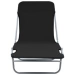 Chaises longues pliables lot de 2 Acier et tissu Noir – Image 3