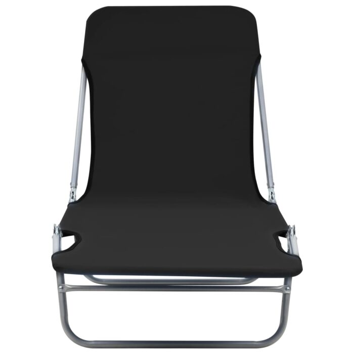 Chaises longues pliables lot de 2 Acier et tissu Noir – Image 3