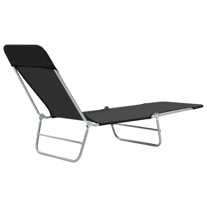 Chaises longues pliables lot de 2 Acier et tissu Noir – Image 5