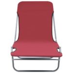 Chaises longues pliables lot de 2 Acier et tissu Rouge – Image 3